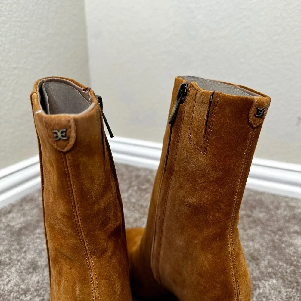 Sam Edelman Cognac Suede Square Toe Block Heel Ankle Boots Womens 10.5 M Western